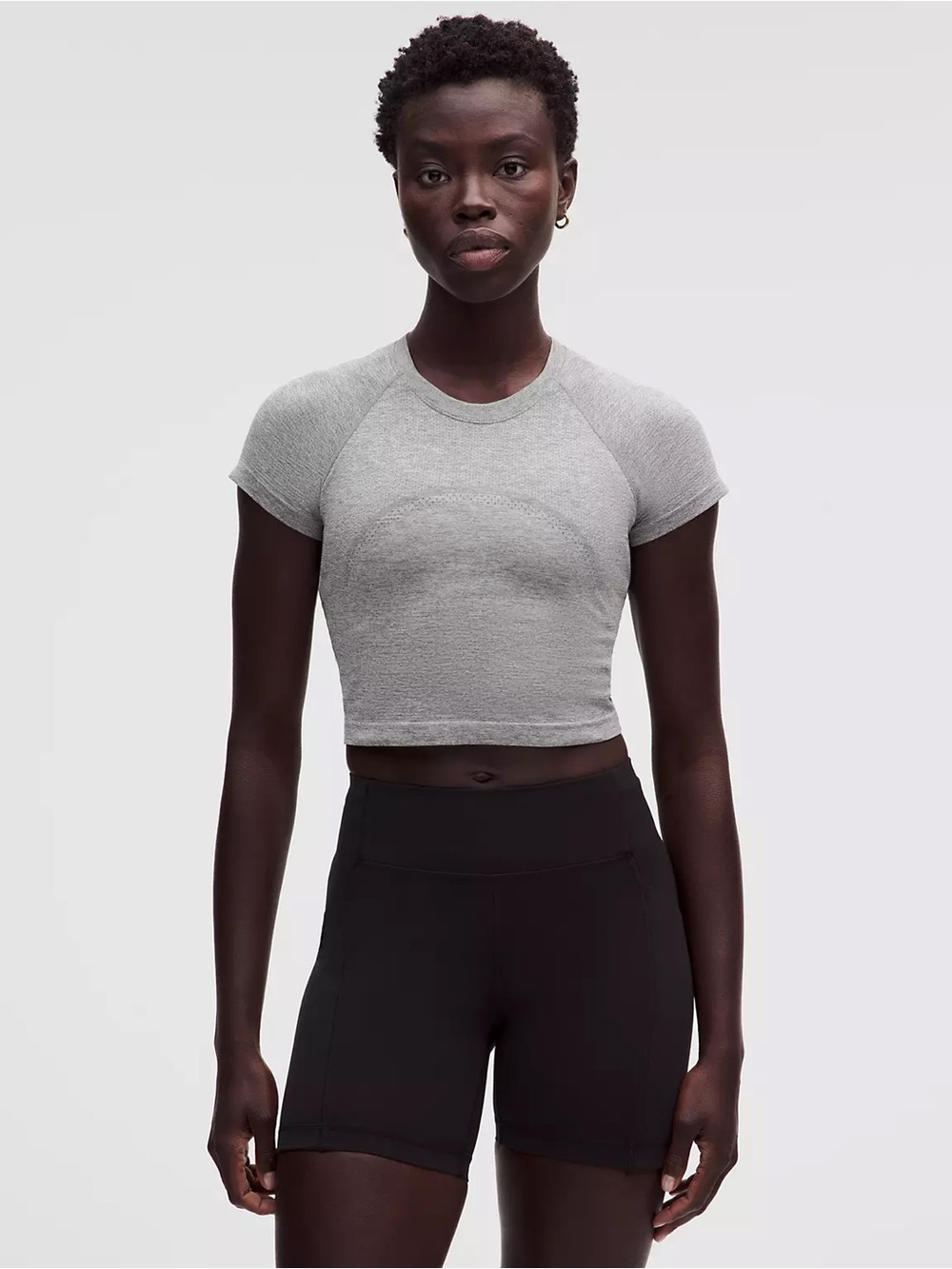 Lululemon Swiftly Tech Cropped Short-Sleeve Shirt in Slate/White